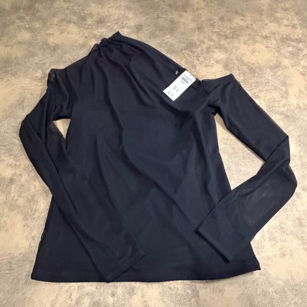 Abercrombie & Fitch Top Womens Medium Black One Shoulder Sheer Mesh Shirt